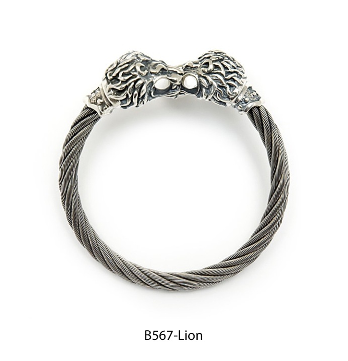 Animal Head Cable Bangle Bracelet with Lion Head